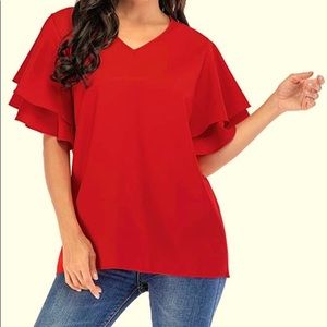 St. Jubileens Women’s V-Neck Chiffon Tunic Loose Flowy Shirt Size S